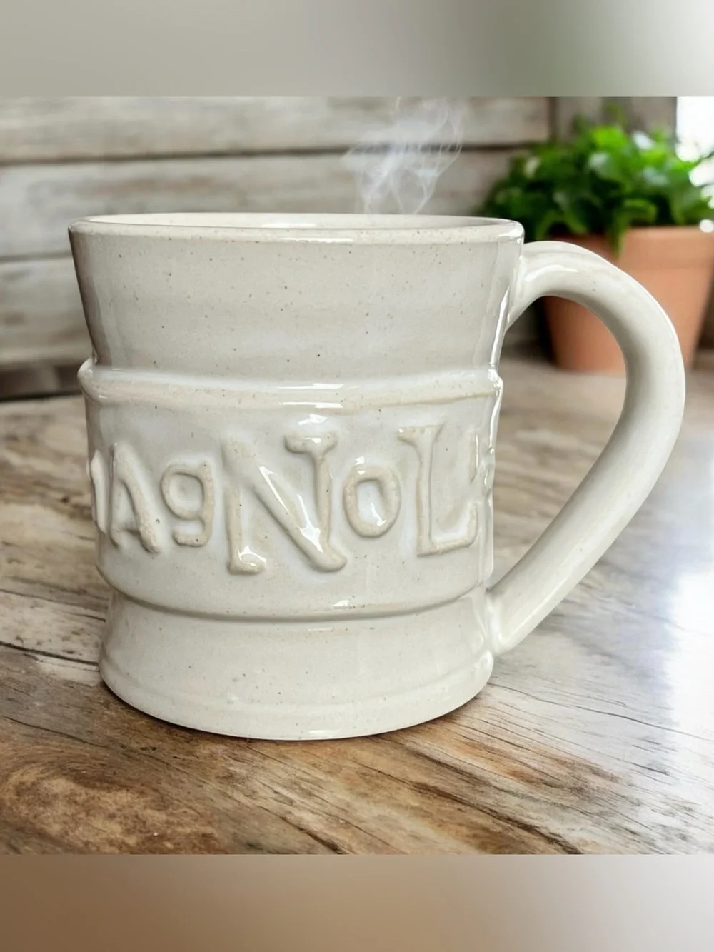 Magnolia Coffee Mug 3D Raised Lettering Textured Rustic